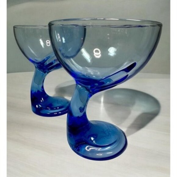 Bormioli Rocco Jerba Footed Dessert Cocktail Glasses Blue Wing Italy Set of 2 - Picture 7 of 16